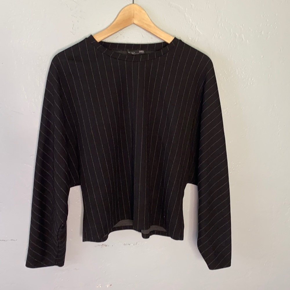 Black Pinstripe Dolman Cropped Zara Sweater